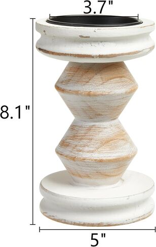 حامل شموع أبيض من الخشب المتعثر، حاملات شموع ريفية مصنوعة يدويًا للشموع الدعامة، حامل شموع على شكل عمود مزرعة مزخرف لغرفة الطعام، قطعة مركزية للطاولة، حاملات شموع ريفية in Kuwait