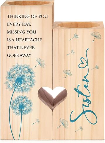 حامل شموع خشبي بتصميم قلب بعبارة «Thinking of You Every Day» من ووكو، هدية تعاطف مع فقدان الاخت، هدية الفجيعة للاخت المفقودة، هدية تذكارية للحزن والتعازي للثكلى والجنازة in Saudi Arabia