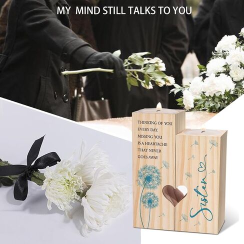 حامل شموع خشبي بتصميم قلب بعبارة «Thinking of You Every Day» من ووكو، هدية تعاطف مع فقدان الاخت، هدية الفجيعة للاخت المفقودة، هدية تذكارية للحزن والتعازي للثكلى والجنازة in Saudi Arabia