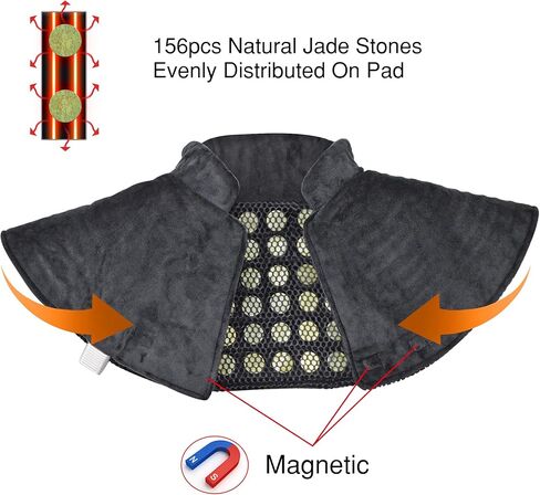 وسادة تسخين مرجحة بحجر اليشم الطبيعي، وسادة حرارية سريعة من GOQOTOMO لتخفيف آلام الرقبة والكتفين والتشنجات - 12 مستوى للحرارة، 8 مؤقتات، 156 قطعة من أحجار اليشم -JS006 (الحجم: 22 بوصة × 26 بوصة أسود) in Kuwait