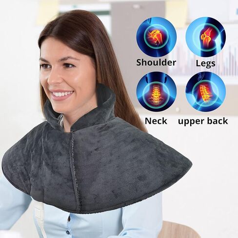وسادة تسخين مرجحة بحجر اليشم الطبيعي، وسادة حرارية سريعة من GOQOTOMO لتخفيف آلام الرقبة والكتفين والتشنجات - 12 مستوى للحرارة، 8 مؤقتات، 156 قطعة من أحجار اليشم -JS006 (الحجم: 22 بوصة × 26 بوصة أسود) in Kuwait
