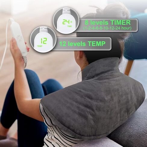 وسادة تسخين مرجحة بحجر اليشم الطبيعي، وسادة حرارية سريعة من GOQOTOMO لتخفيف آلام الرقبة والكتفين والتشنجات - 12 مستوى للحرارة، 8 مؤقتات، 156 قطعة من أحجار اليشم -JS006 (الحجم: 22 بوصة × 26 بوصة أسود) in Kuwait