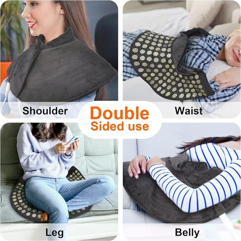 وسادة تسخين مرجحة بحجر اليشم الطبيعي، وسادة حرارية سريعة من GOQOTOMO لتخفيف آلام الرقبة والكتفين والتشنجات - 12 مستوى للحرارة، 8 مؤقتات، 156 قطعة من أحجار اليشم -JS006 (الحجم: 22 بوصة × 26 بوصة أسود) in Kuwait