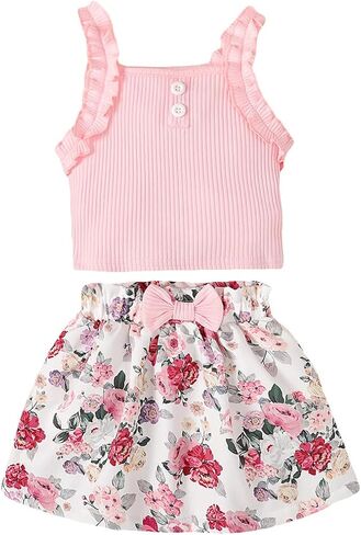 Toddler Baby Girls Summer Clothes Ruffle Sleeveless Outfits Shirt Kid Short Set in Kuwait