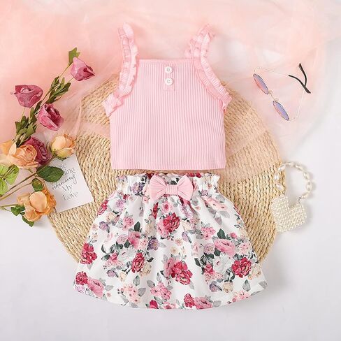 Toddler Baby Girls Summer Clothes Ruffle Sleeveless Outfits Shirt Kid Short Set in Kuwait