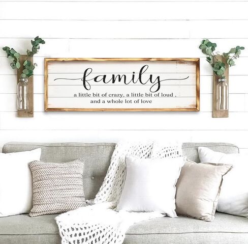 Large Family Sign for Home Decor, Rustic Wood Framed Family Sign Wall Decor for Kitchen, Living Room, Bathroom, Bedroom, Family Wall Art Gift for Family 27.5 × 9.5 inch in Saudi Arabia