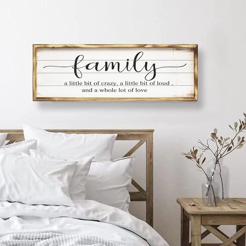 Large Family Sign for Home Decor, Rustic Wood Framed Family Sign Wall Decor for Kitchen, Living Room, Bathroom, Bedroom, Family Wall Art Gift for Family 27.5 × 9.5 inch in Saudi Arabia