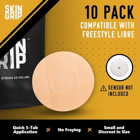 Skin Grip MAX Adhesive Patches for Freestyle Libre (10-Pack), Non-Fraying, Extreme CGM Tape, Continuous Glucose Monitor Protection(Tan) in Kuwait