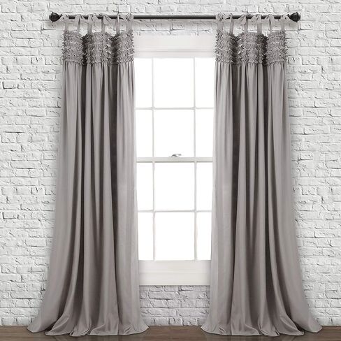 Lush Decor Lydia Curtains Ruffle Window Set for Living, Dining, Bedroom, 84 in L Panel Pair, White in Kuwait