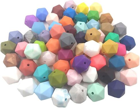Alenybeby 50 قطعة 14 مم سيليكون متعدد السطوح خرز اللؤلؤ سيليكون Icosahedron الخرز لسلسلة المفاتيح أمي قلادة صنع المجوهرات الحرفية DIY الديكور الإكسسوار in Kuwait