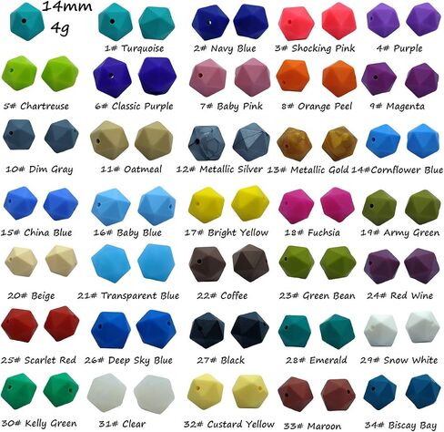 Alenybeby 50 قطعة 14 مم سيليكون متعدد السطوح خرز اللؤلؤ سيليكون Icosahedron الخرز لسلسلة المفاتيح أمي قلادة صنع المجوهرات الحرفية DIY الديكور الإكسسوار in Kuwait