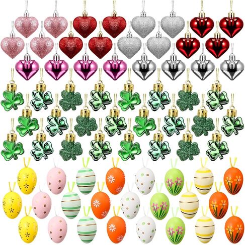 Anglechic 72 Pcs Valentine's Day Heart Ornaments St. Patrick's Day Shamrock Ornaments Colorful Easter Egg Hanging Ornaments Heart Clover Egg Bauble for Valentine's Day St. Patrick's Day Easter Party in Saudi Arabia