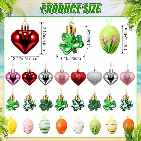Anglechic 72 Pcs Valentine's Day Heart Ornaments St. Patrick's Day Shamrock Ornaments Colorful Easter Egg Hanging Ornaments Heart Clover Egg Bauble for Valentine's Day St. Patrick's Day Easter Party in Saudi Arabia