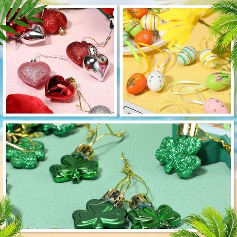 Anglechic 72 Pcs Valentine's Day Heart Ornaments St. Patrick's Day Shamrock Ornaments Colorful Easter Egg Hanging Ornaments Heart Clover Egg Bauble for Valentine's Day St. Patrick's Day Easter Party in Saudi Arabia