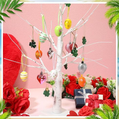 Anglechic 72 Pcs Valentine's Day Heart Ornaments St. Patrick's Day Shamrock Ornaments Colorful Easter Egg Hanging Ornaments Heart Clover Egg Bauble for Valentine's Day St. Patrick's Day Easter Party in Saudi Arabia