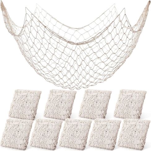 Boao 10 Pieces Fish Net Decorative 80 x 40 Inch, Fishing Net Decor Natural Party Decoration Nautical Themed Cotton Accessory Pirate Netting Hawaii Beach Halloween Theme Party Supplies in Saudi Arabia