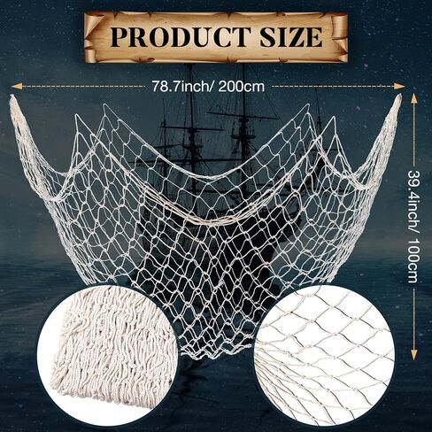 Boao 10 Pieces Fish Net Decorative 80 x 40 Inch, Fishing Net Decor Natural Party Decoration Nautical Themed Cotton Accessory Pirate Netting Hawaii Beach Halloween Theme Party Supplies in Saudi Arabia