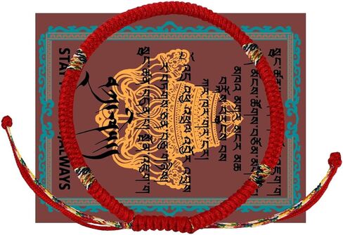 سوار حماية أحمر بوذي أصلي مصنوع يدويًا من رهبان نيبال المباركين للنساء والرجال مع تعويذة، أساور ملفوفة بحبل الحظ الجيد مضفرة قابلة للتعديل. in Kuwait