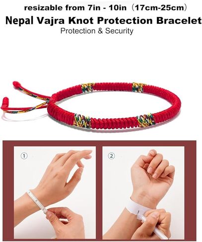 سوار حماية أحمر بوذي أصلي مصنوع يدويًا من رهبان نيبال المباركين للنساء والرجال مع تعويذة، أساور ملفوفة بحبل الحظ الجيد مضفرة قابلة للتعديل. in Kuwait
