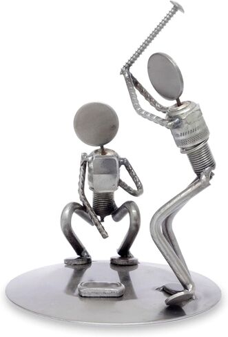 NOVICA Recycled Auto Parts Sports Theme Iron Sculpture, 6.75" Tall, Rustic Baseball Players' in Saudi Arabia