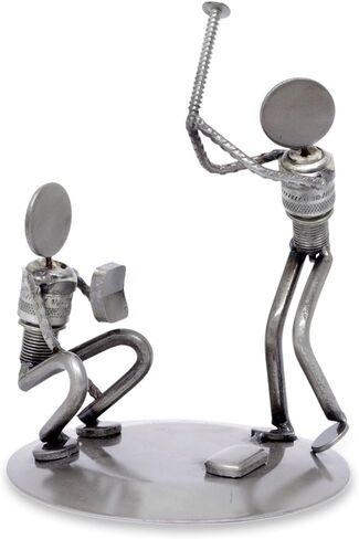 NOVICA Recycled Auto Parts Sports Theme Iron Sculpture, 6.75" Tall, Rustic Baseball Players' in Saudi Arabia