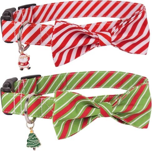 ptdecor طوق الكلب عيد الميلاد مع القوس، قابل للتعديل الياقات الكلب منقوشة عيد الميلاد مع ربطة عنق قابلة للإزالة الياقات عيد الميلاد للكلاب الصغيرة الحيوانات الأليفة (الأحمر والأخضر، صغير) in Kuwait