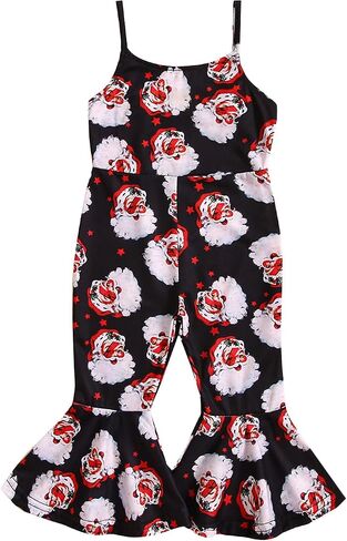 Noubeau Toddler Kids Baby Girl Thanksgiving Outfits Turkey Bell-Bottom Romper Sleeveless Sling Jumpsuit in Saudi Arabia