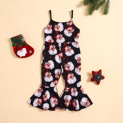 Noubeau Toddler Kids Baby Girl Thanksgiving Outfits Turkey Bell-Bottom Romper Sleeveless Sling Jumpsuit in Saudi Arabia