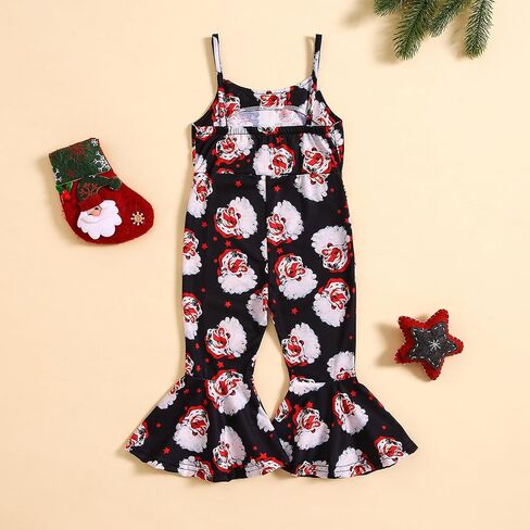 Noubeau Toddler Kids Baby Girl Thanksgiving Outfits Turkey Bell-Bottom Romper Sleeveless Sling Jumpsuit in Saudi Arabia