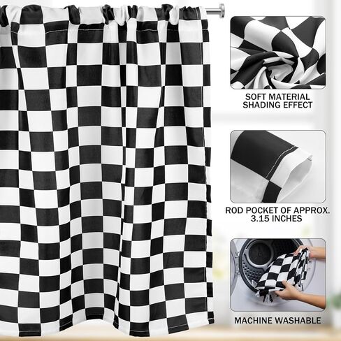 Tranqun 3 Pcs Kitchen Curtains and Valances Set Light Filtering Checkered Kitchen Window Curtains Set Black and White Valance and Curtain Tier Buffalo Plaid Kitchen Decor for Cafe Office Farmhouse in Kuwait
