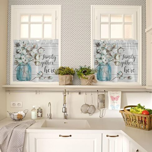 ماسون جرة القطن زهرة 3 قطعة قضيب جيب ستارة المطبخ الستارة وطبقات مجموعة لغرفة المعيشة، ستائر الطبقة المطبوعة مجموعة ستائر النافذة للحمام 54 "× 36" - تجمع الأسرة هنا in Kuwait