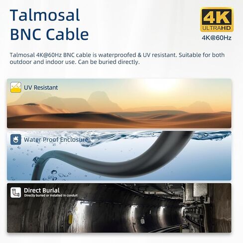 كابل Talmosal 12G SDI بطول 50 قدم، كابل 4K BNC يدعم HD-SDI/3G-SDI/6G-SDI/12G-SDI/4K/8K 75 Ohm 4K SDI كابل فيديو لمحول تصميم Blackmagic وكاميرا أمان الفيديو والمزيد in Kuwait