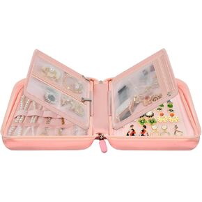 Peciue Travel Jewelry Box Organizer Case, Ornament Holder Boxes for Women, Storage Roll Bags Zipper Carrying Pouch for Necklaces, Earrings, Rings, Bracelets, Brooches- Pink (Bag Only) in Kuwait