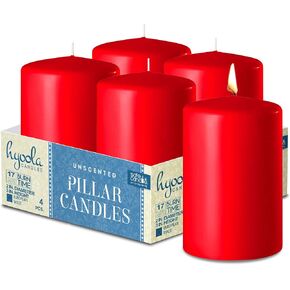 HYOOLA Red Pillar Candles 2x3 Inch - Unscented Pillar Candles - Set of 4 - European Made in Saudi Arabia