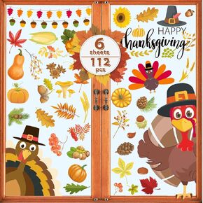 Thanksgiving Window Clings, Thanksgiving Window Stickers Thanksgiving Window Decorations Double Side Printed Harvest Window Static Clings Fall Leaves Sticker Window Clings Decals in Saudi Arabia