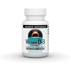 Source Naturals فيتامين د-3 2000 وحدة دولية يدعم صحة العظام والمناعة - نكهة الخوخ والكرز الأسود - 120 قرص سريع الذوبان