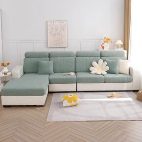 OKYUK 2023 Newest Universal Wear-Resistant L Shape Sofa Covers, Chaise Lounge Sofa Slipcover, Replacement Anti-Slip High Stretch Elastic Furniture Protector (Wheat Light Grey, Large 2 Seat Cover)