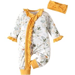 LUJENGEFA رومبير بناتي خريفي بأكمام طويلة مطبوع عليه زهور ونيسيي لحديثي الولادة ملابس الفتيات الصغيرات مع عصابة رأس in Kuwait