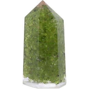 SUNYIK Handmade Orgone Healing Crystal Points Wands, Single Point for Healing Reiki Chakra Meditation Hexagonal Faceted Shaped 2", Peridot