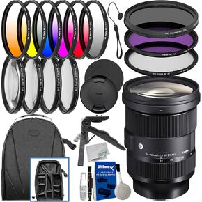 عدسة Sigma 24-70mm f/2.8 DG DN Art لـ Sony E مع حزمة ملحقات فاخرة: طقم مرشح ألوان متدرج مكون من 6 قطع، طقم مرشح الأشعة فوق البنفسجية الاحترافي 3 قطع، حقيبة ظهر مقاومة للماء، حامل ثلاثي القوائم على الطاولة والمزيد in Kuwait