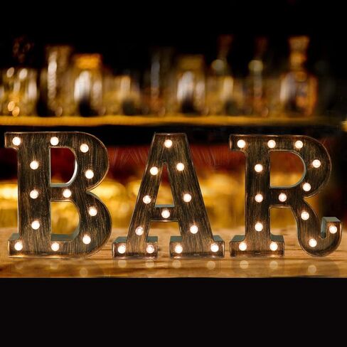 لافتة بار عتيقة، لافتة بار مضيئة مع اضواء شريط مضيئة، لافتات بار مضيئة للمنزل بار ماركي حروف اضواء ريترو بار عربة ديكور للحفلات والكريسماس وحفلات الزفاف والمناسبات in Kuwait