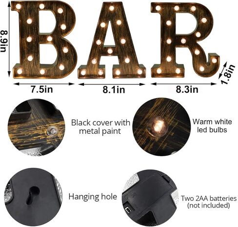 لافتة بار عتيقة، لافتة بار مضيئة مع اضواء شريط مضيئة، لافتات بار مضيئة للمنزل بار ماركي حروف اضواء ريترو بار عربة ديكور للحفلات والكريسماس وحفلات الزفاف والمناسبات in Kuwait