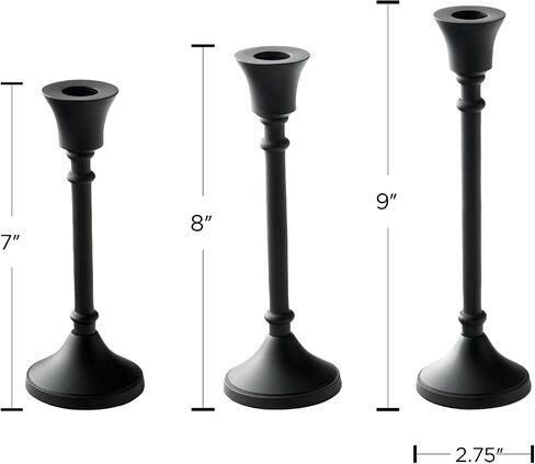 LampLust Black Taper Candle Holder - 7 Inch Tall Candle Holder for Candle Sticks, Matte Black Metal, Fits Standard Taper Candlesticks, Modern Farmhouse & Vintage Black Home Decor in Saudi Arabia