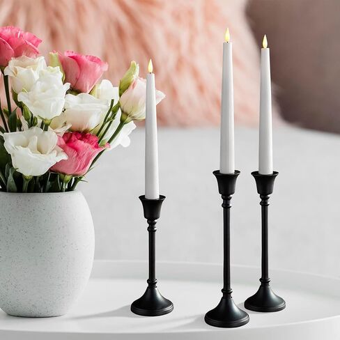 LampLust Black Taper Candle Holder - 7 Inch Tall Candle Holder for Candle Sticks, Matte Black Metal, Fits Standard Taper Candlesticks, Modern Farmhouse & Vintage Black Home Decor in Saudi Arabia