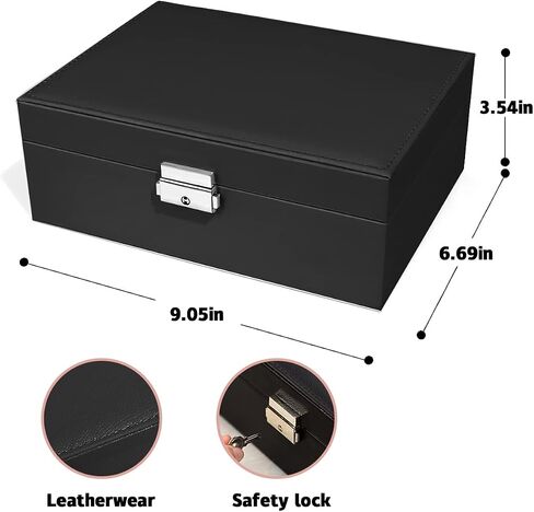 Jewelry Box for Women,Large Capacity Jewelry Organizer Box,2 Tiers Removable Tray Display Earrings Bracelet,PU Leather and Soft Velvet Lined Jewelry Box,Ideal Gift for Women Girls Wife （Black） in Saudi Arabia