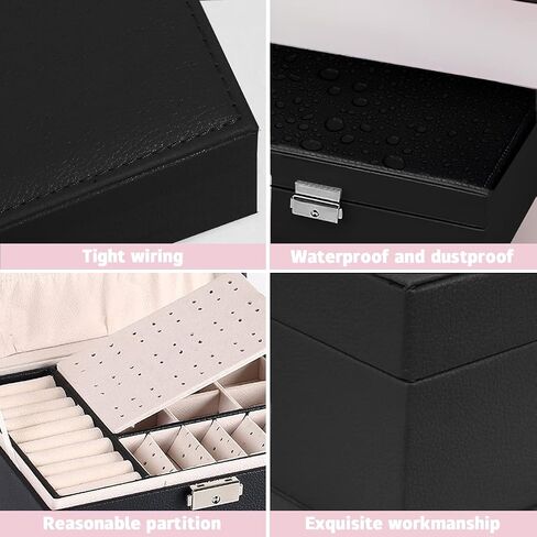 Jewelry Box for Women,Large Capacity Jewelry Organizer Box,2 Tiers Removable Tray Display Earrings Bracelet,PU Leather and Soft Velvet Lined Jewelry Box,Ideal Gift for Women Girls Wife （Black） in Saudi Arabia