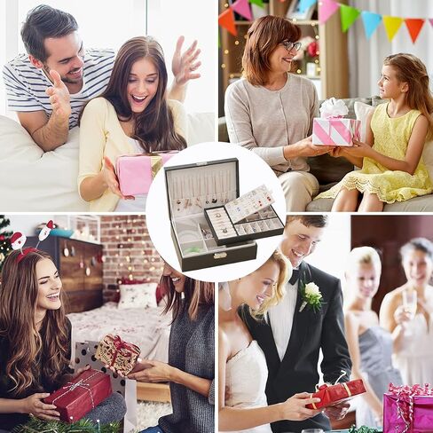 Jewelry Box for Women,Large Capacity Jewelry Organizer Box,2 Tiers Removable Tray Display Earrings Bracelet,PU Leather and Soft Velvet Lined Jewelry Box,Ideal Gift for Women Girls Wife （Black） in Saudi Arabia