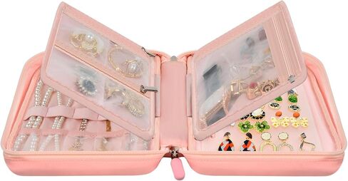 Peciue Travel Jewelry Box Organizer Case, Ornament Holder Boxes for Women, Storage Roll Bags Zipper Carrying Pouch for Necklaces, Earrings, Rings, Bracelets, Brooches- Pink (Bag Only) in Kuwait