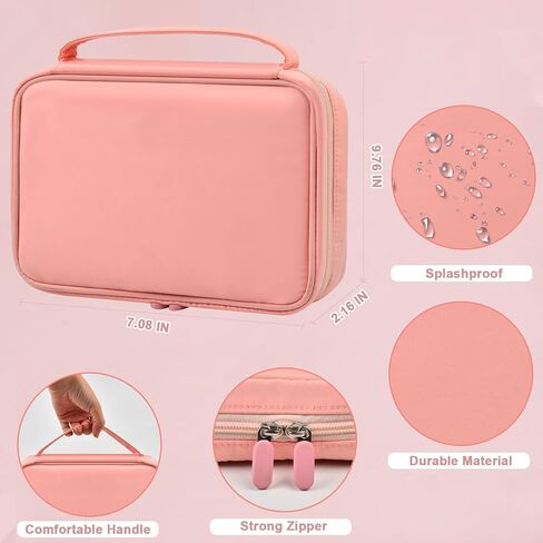 Peciue Travel Jewelry Box Organizer Case, Ornament Holder Boxes for Women, Storage Roll Bags Zipper Carrying Pouch for Necklaces, Earrings, Rings, Bracelets, Brooches- Pink (Bag Only) in Kuwait