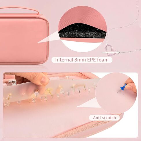 Peciue Travel Jewelry Box Organizer Case, Ornament Holder Boxes for Women, Storage Roll Bags Zipper Carrying Pouch for Necklaces, Earrings, Rings, Bracelets, Brooches- Pink (Bag Only) in Kuwait